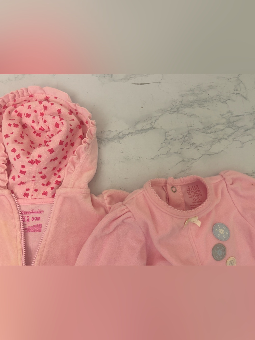 Carter's Girls Jacket Hoodie Light Pink Zip Up Soft Ruffle Jacket 3M Lot Of 5 - Picture 7 of 7